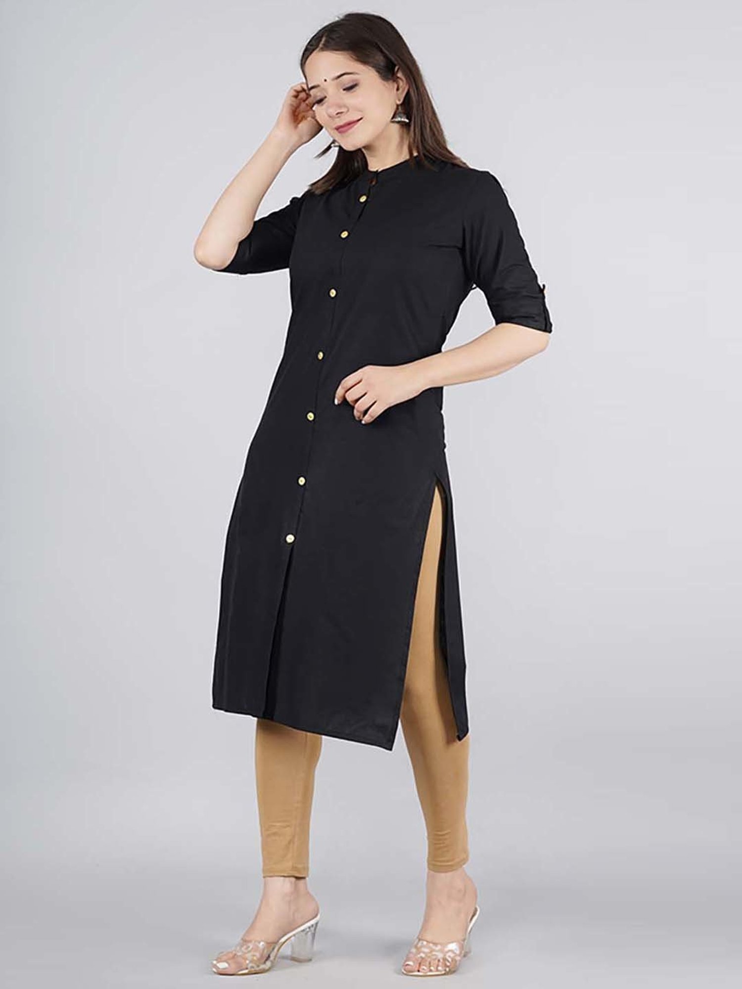 Kipek Black Cotton Straight Kurta