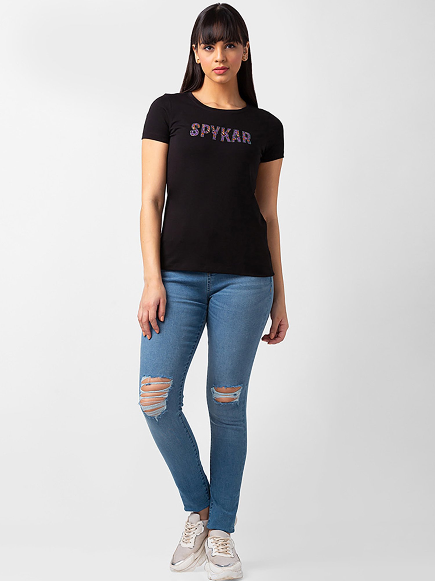 Spykar Black Printed T-Shirt