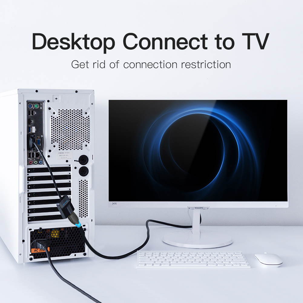 VENTION 1080P VGA to HDMI Adapter Male to Female Cable for Computer, Desktop, Laptop, PC, Monitor, HDTV (PC VGA Source Output to TV/Monitor with HDMI Connector)