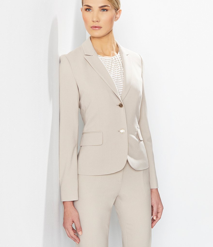 Eva Varro Solid Knit Jersey Notch Lapel Collar Two-Button Jacket