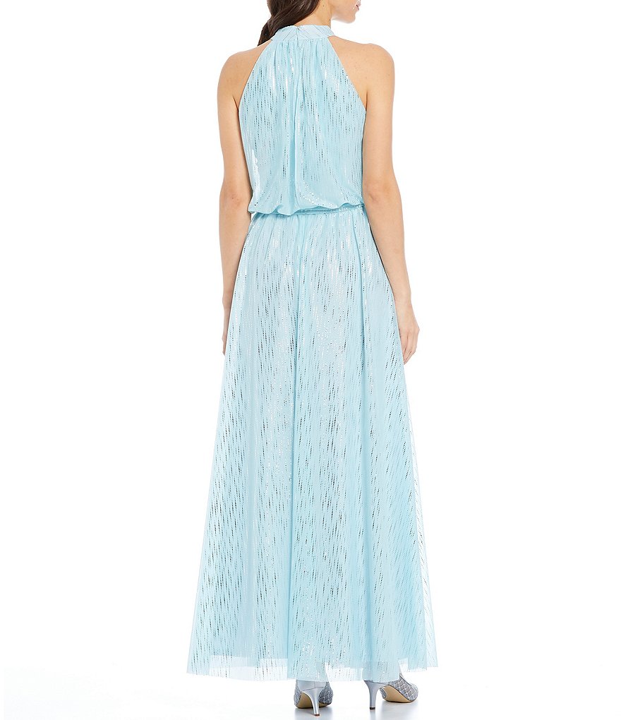 Jkara Chiffon Popover Beaded V-Neck 3/4 Capelet Sleeve Gown