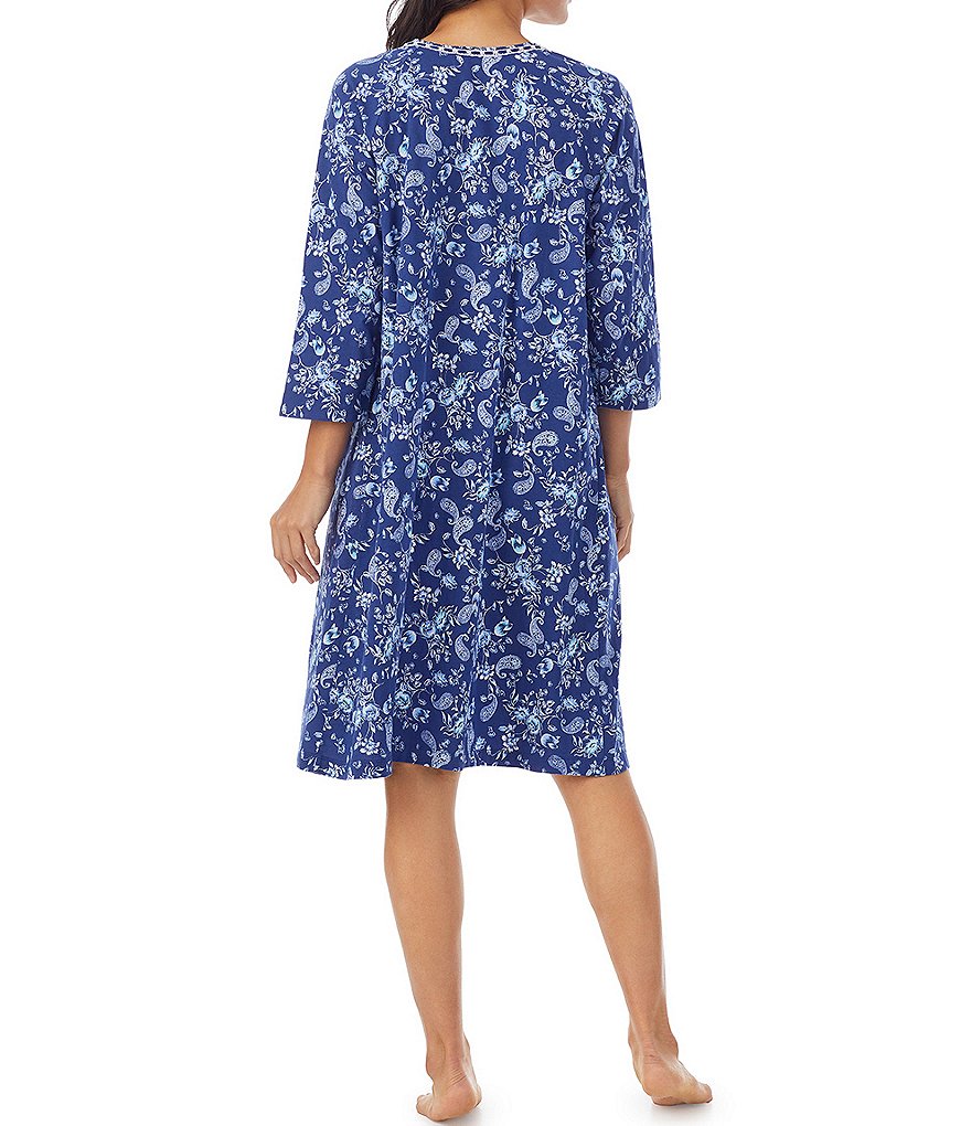 Carole Hochman Paisley & Floral Print Jersey Knit Scoop Neck 3/4 Sleeve Waltz Nightgown