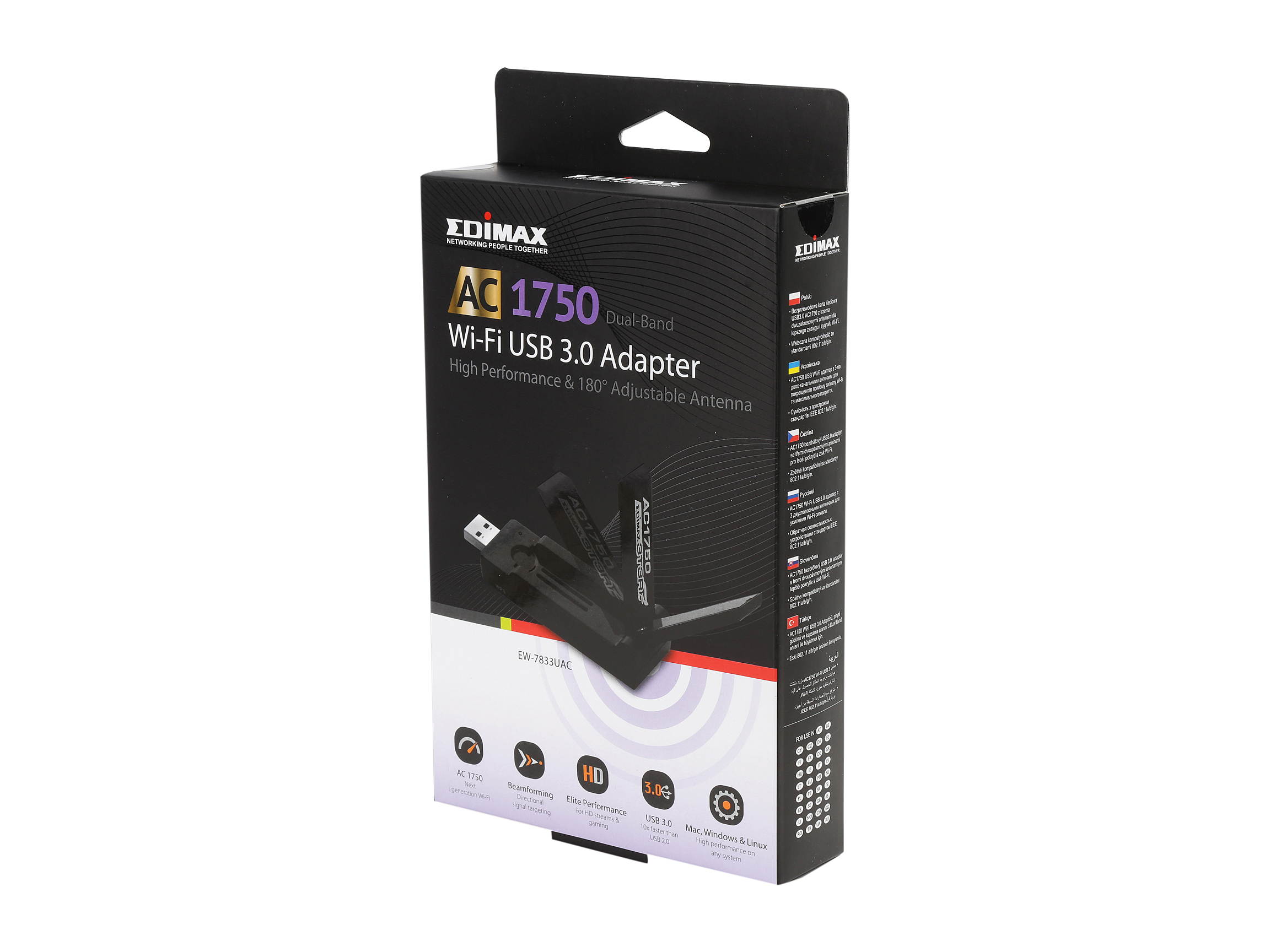 EDIMAX EW-7833UAC AC1750 Dual-Band Wi-Fi USB 3.0 Adapter with 180-degree Adjustable Antenna