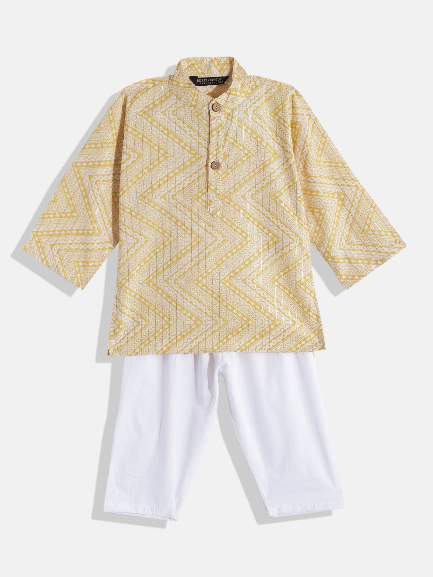 READIPRINT FASHIONS Kids Yellow & White Printed Full Sleeves Kurta With Pyjamas
