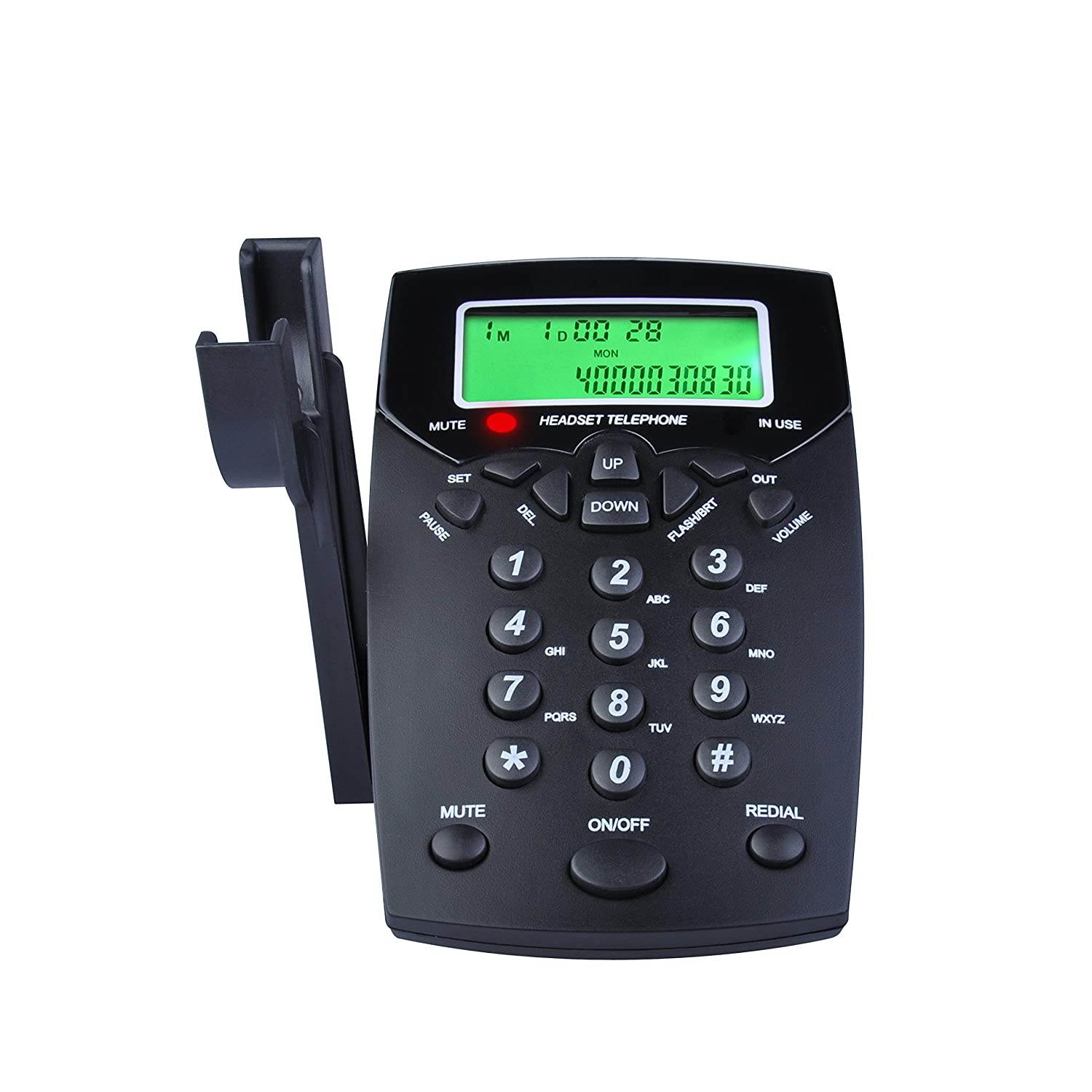 KerLiTar LK-P016B DialPad Telephone with Headset Call Center Corded Phone Tone Dial Key Pad with Caller ID Redial(Black)