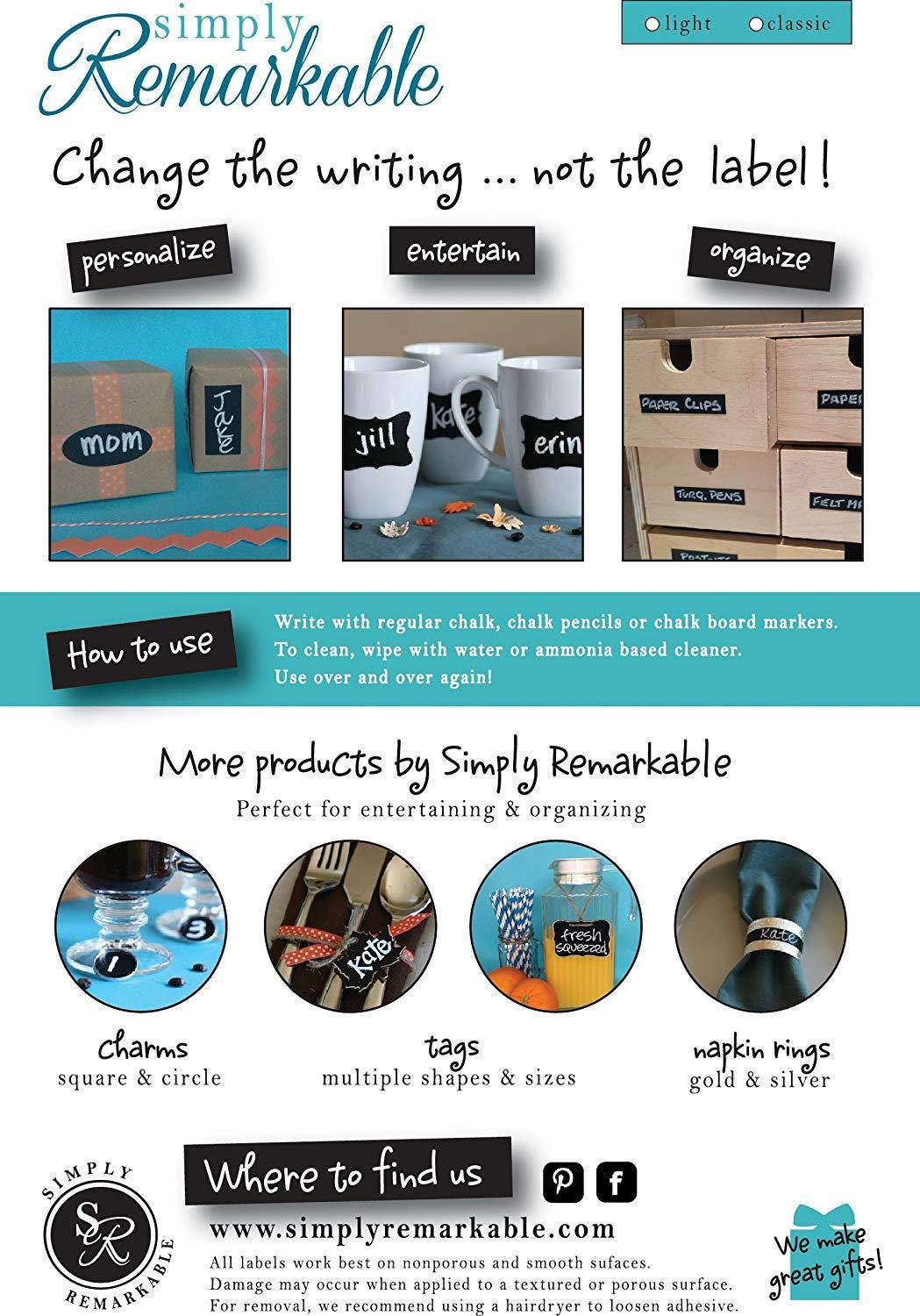 Simply Remarkable Reusable Chalk Labels - 20 Oval Shape 2.5" x 1.5" Chalkboard Stickers Wipe Clean and Reuse Organizing, Decorating, Crafts, Personalized Hostess Gifts, Wedding and Party Favors