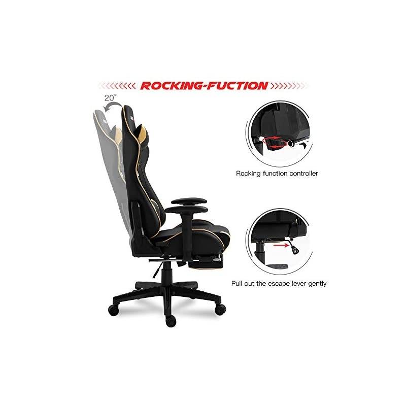 Adjustable Gaming Chair - Upgrade Office Mute Gaming Chair PC with Footrest and Lumbar Pillow Support Massage Comfortable High-Back PU Leather Computer Seat for Adults (Golden)
