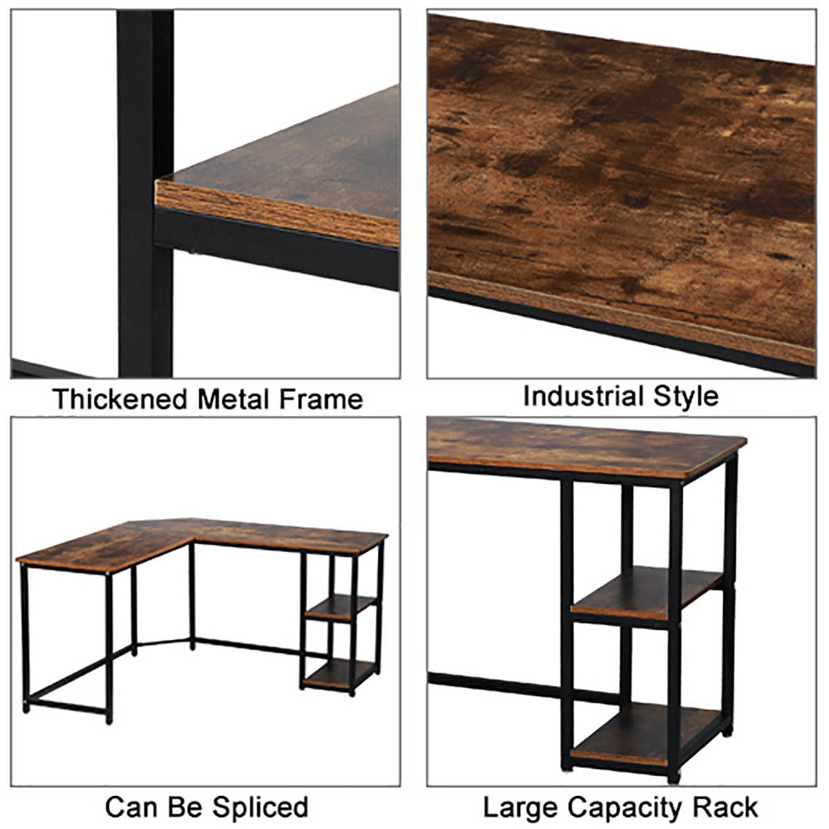 54.3" Industrial Rustic L Shaped Computer Desk with Shelves Home Office Gaming Table