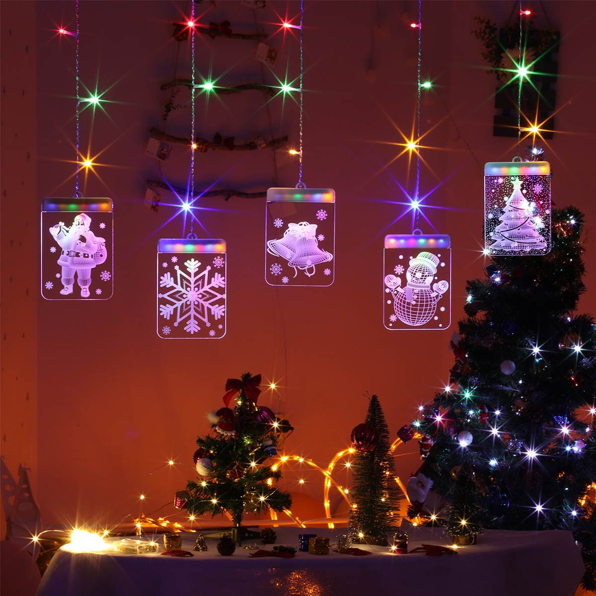 Christmas Party LED Curtain String Lights Decoration 3D Visual Effect USB Powered for Home Room Indoor Bedroom Window Decor, 4.9ft * 2.3ft