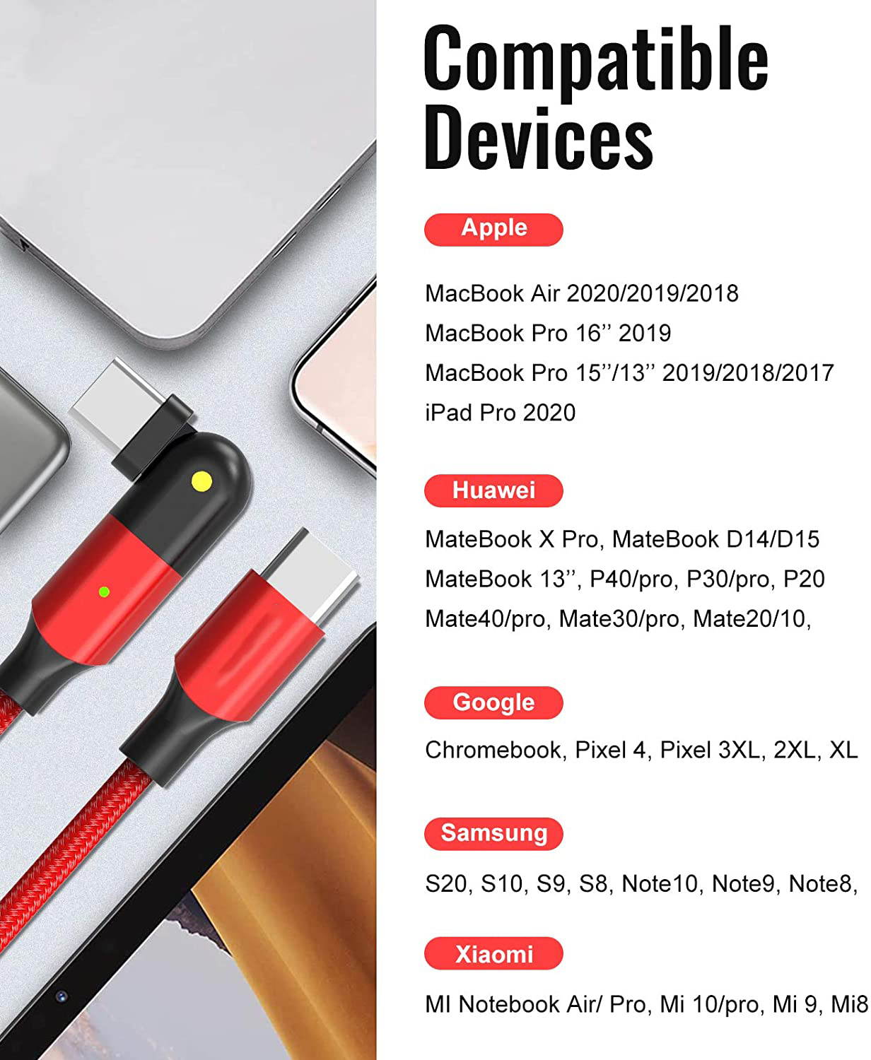 USB C to USB C 100W Fast Charging Cable 6.6ft, 180 Degree Rotatable Type C Charger Cord Compatible with MacBook Pro 2020/2019/2018, iPad Pro 2020/2018,Galaxy S20 S9,Pixel,Switch