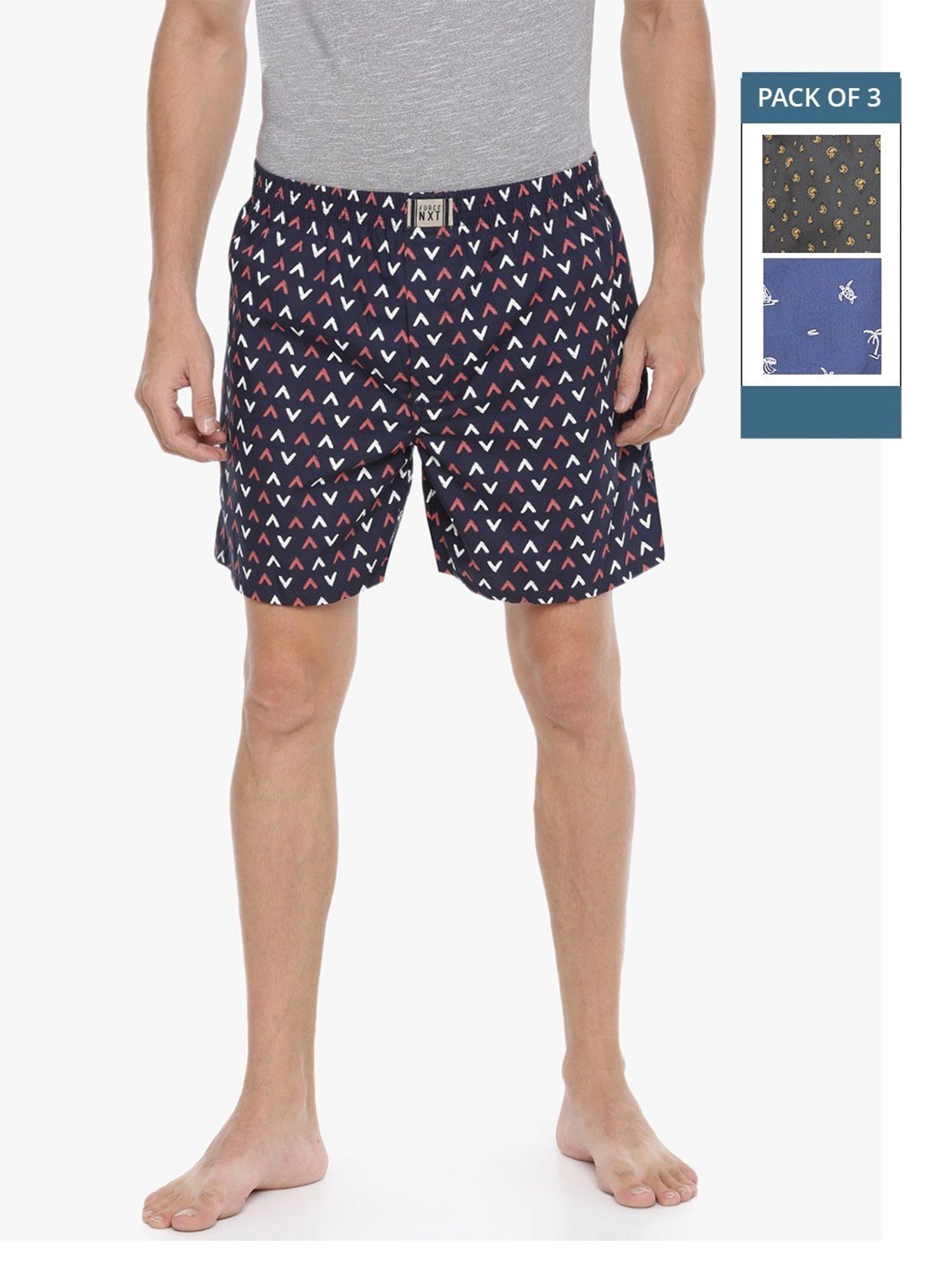 Force NXT Multicolored Cotton Regular Fit Printed Boxers - Pack Of 3