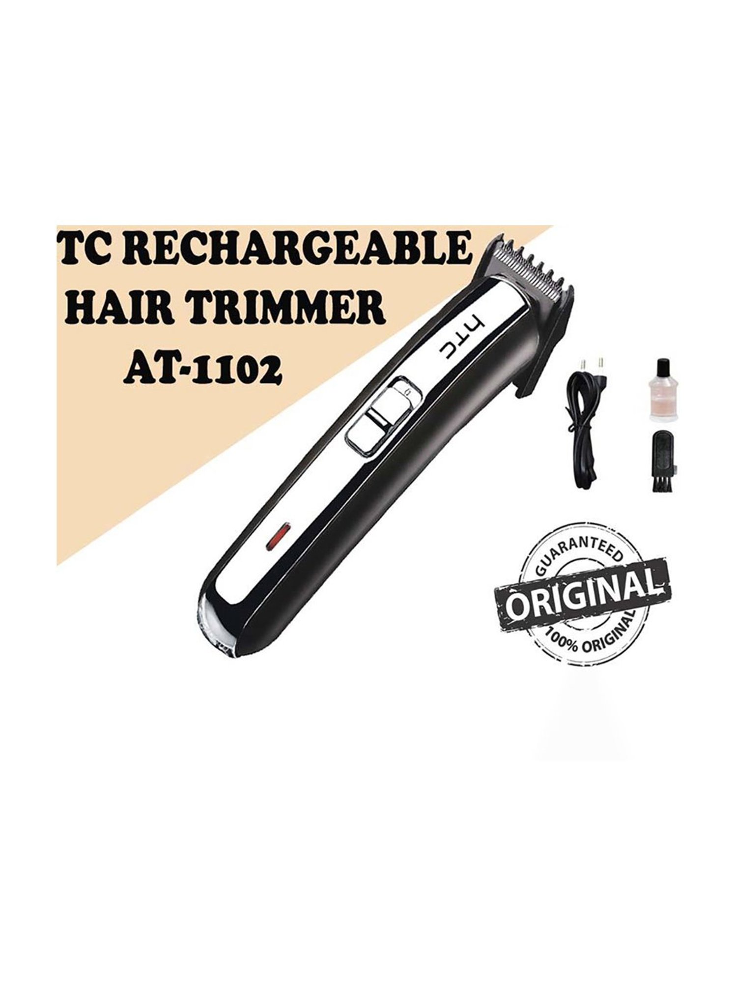 HTC AT-1102 Rechargeable Hair Trimmer with 45 min Runtime, 1 Length Settings (Silver)