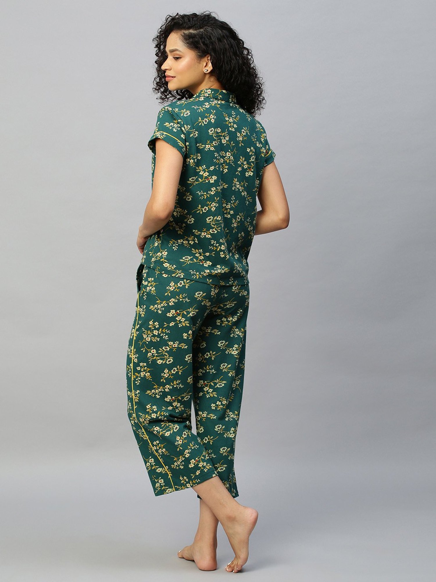 Chemistry Green Floral Print Shirt With Pyjamas