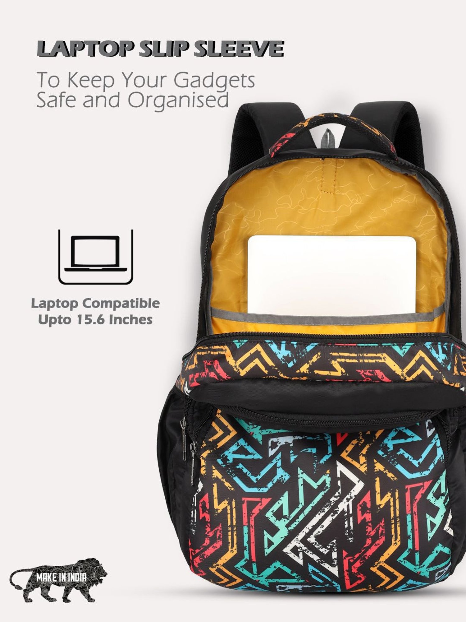 Lavie Sport Vector 39L Printed School Unisex Backpack with Rain cover for Boys/Girls (Black)