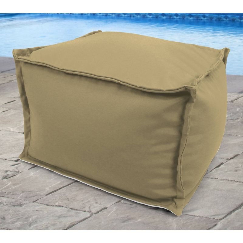 Outdoor Bean Filled Pouf/Ottoman In Sunbrella Canvas Heather Beige  - Jordan Manufacturing