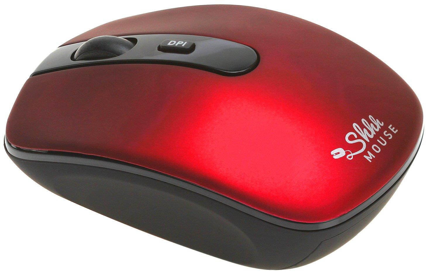 ShhhMouse Wireless Silent Noiseless Clickless Mobile Optical Mouse with USB Receiver & Battery, Portable & Compact, 3 Adjustable DPI Levels For Notebook, PC, Computer, Laptop, MacBook - Red