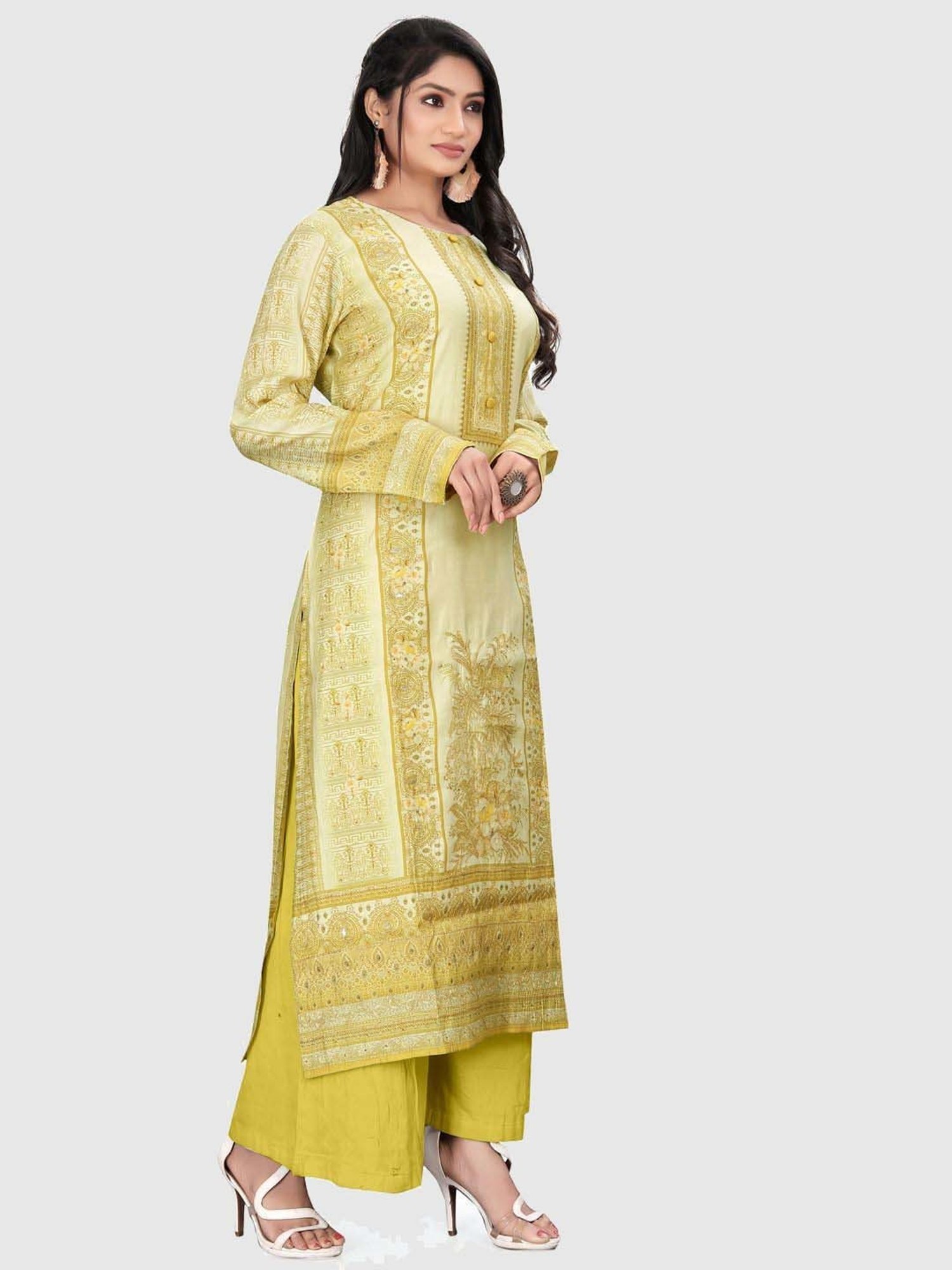 Stylee LIFESTYLE Yellow Floral Print Unstitched Dress Material