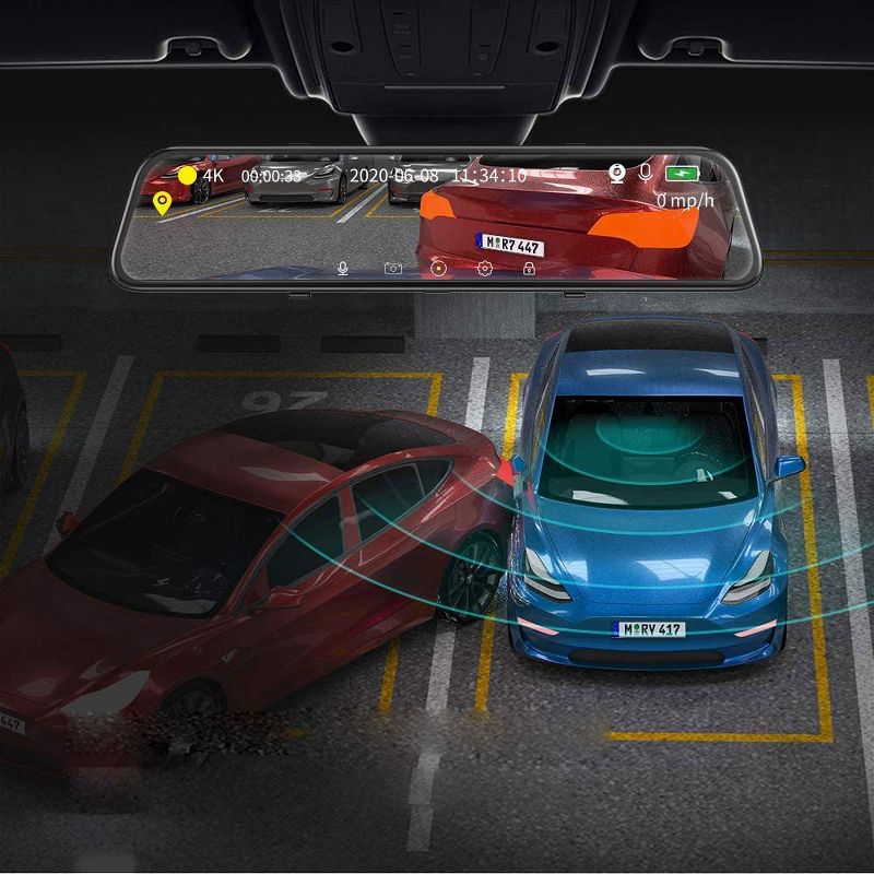 VanTop H612T 12&rdquo; 4K Mirror Dash Cam with Voice Control,Touch Screen Rear View Mirror Camera, GPS Tracking