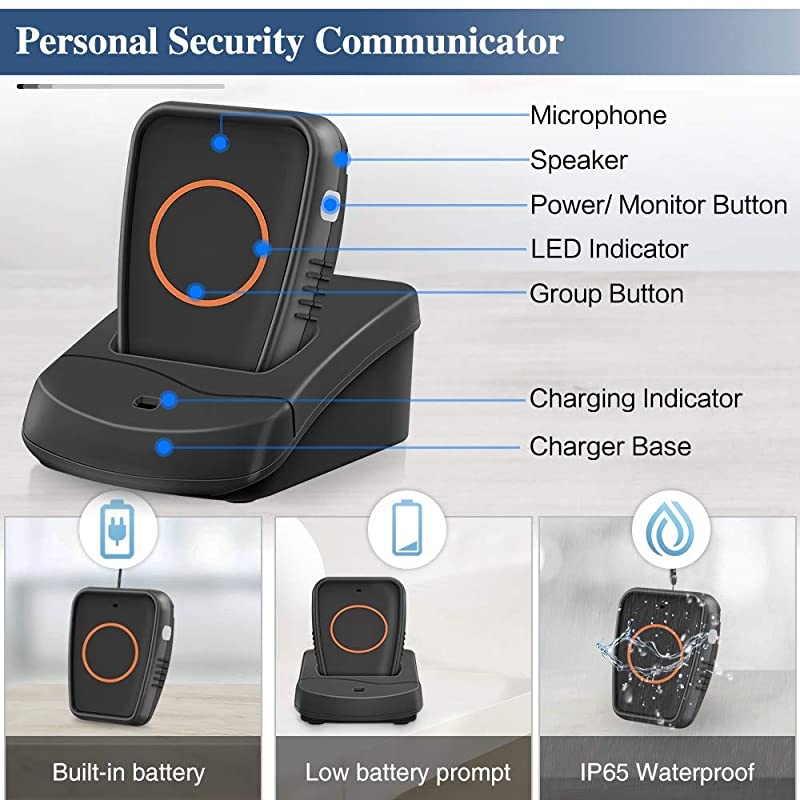 Wireless TwoWay Conversation Caregiver Pager for Elderly Senior Patient Personal Alert Alarm Nurse Call Button for Home Safety Alert System