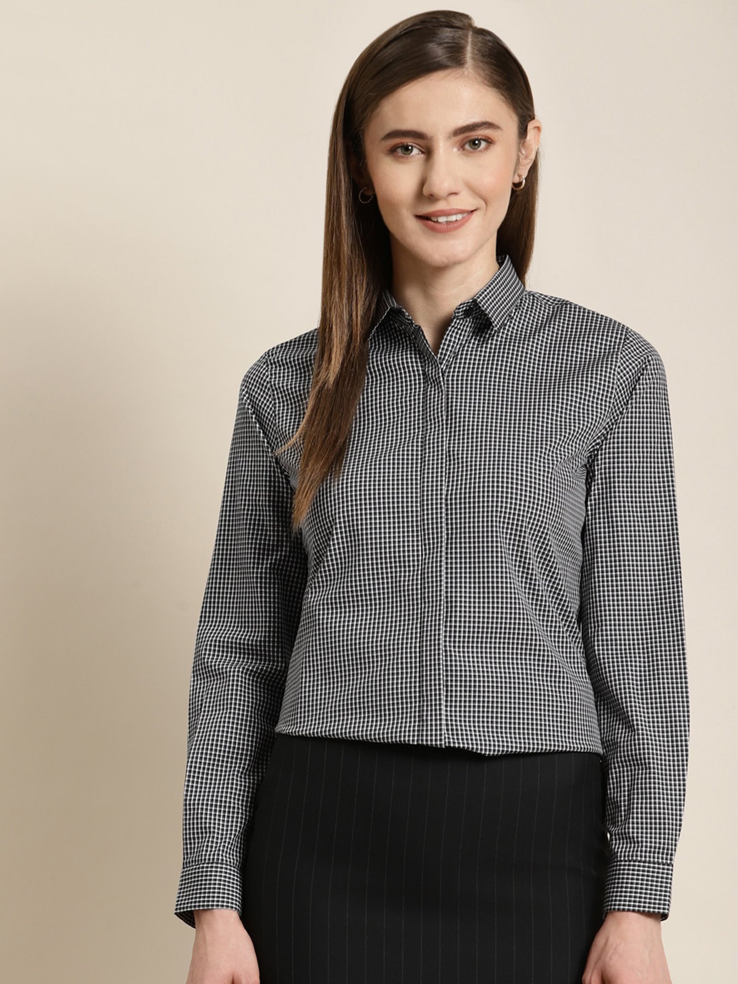 Hancock Grey Cotton Checks Shirt