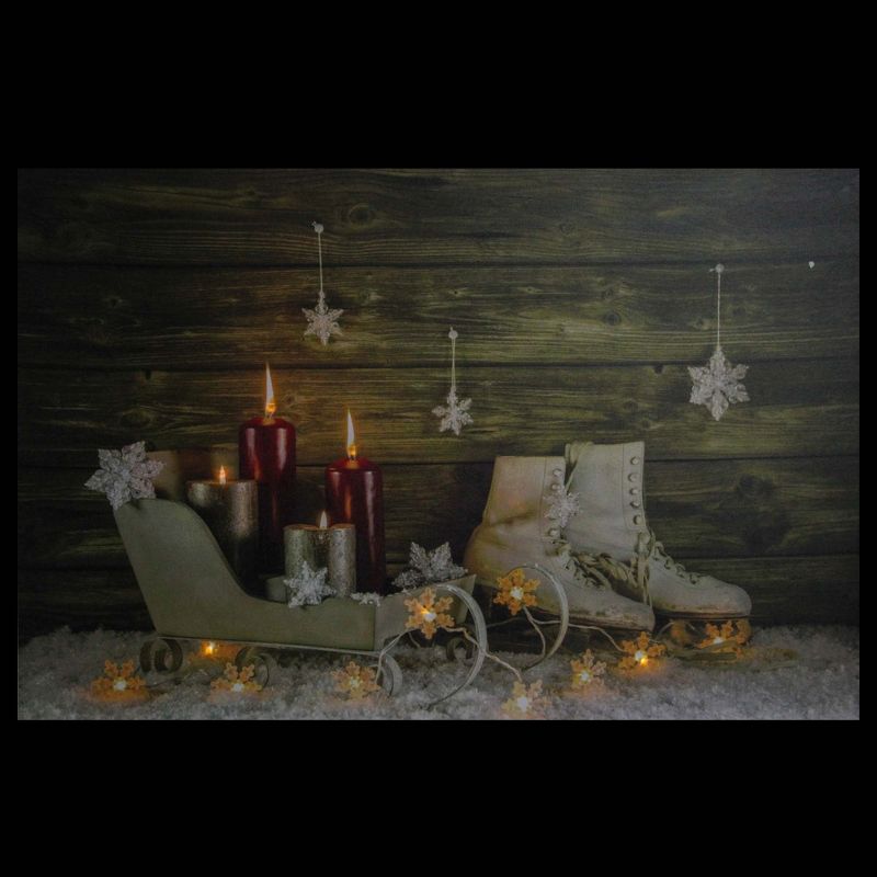 Northlight Large LED Lighted Candles, Ice Skates and Sleigh Christmas Canvas Wall Art 23.5" x 15.5"