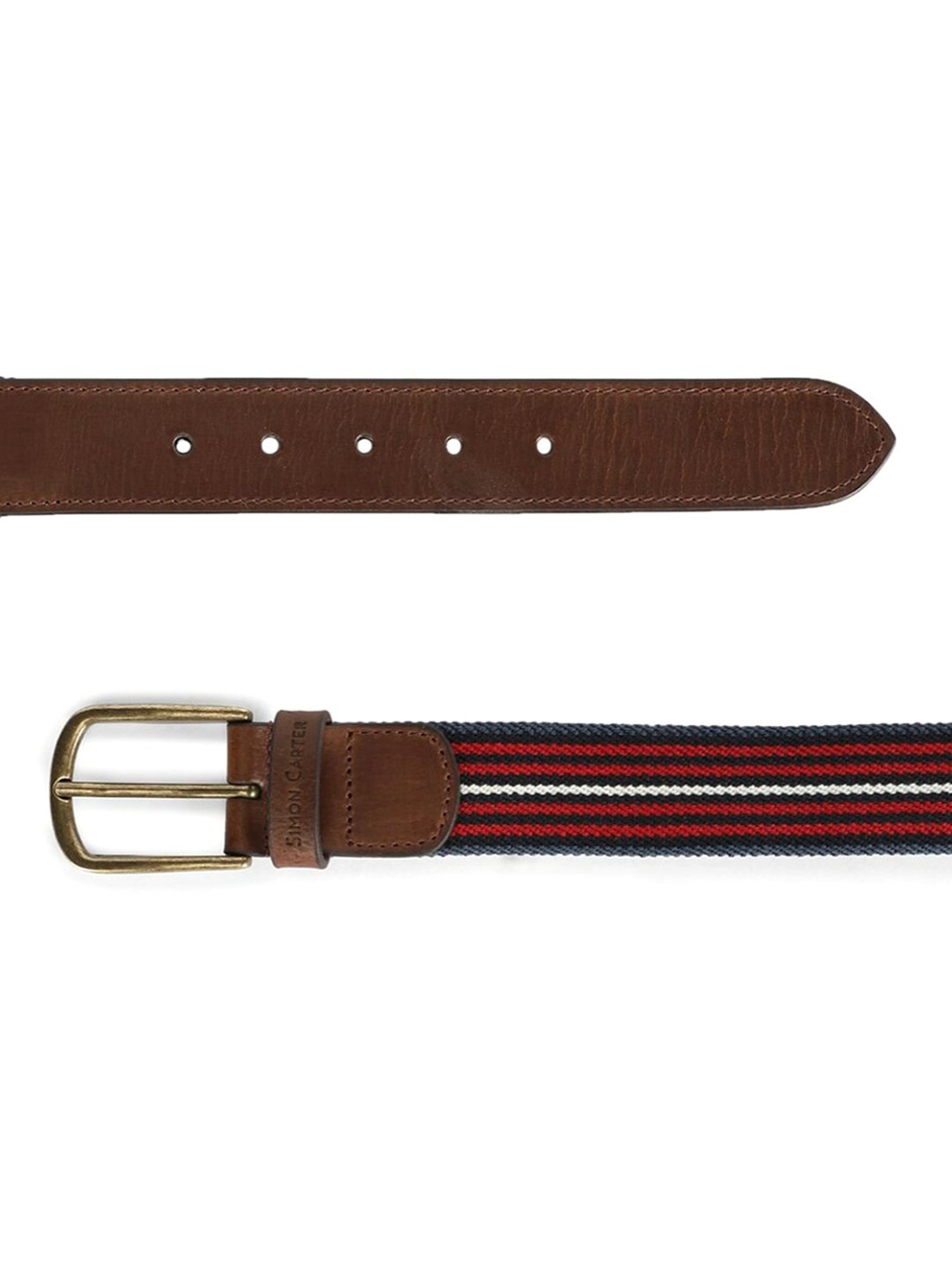 Simon Carter Multicolor Leather Striped Casual Belt for Men