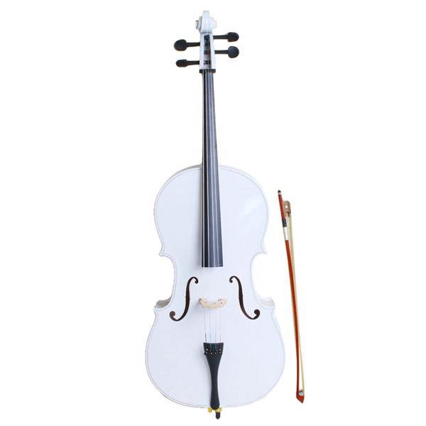 4/4 Acoustic Cello + Case + Bow + Rosin Wood Color Beautiful Varnish Finishing (White Color)