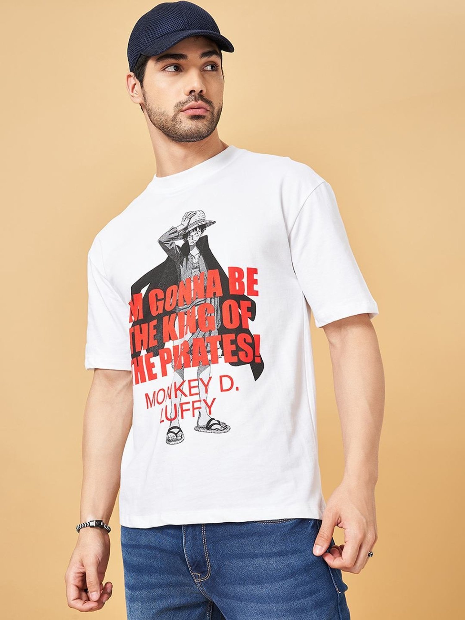 Sf Jeans By Pantaloons Bright White Cotton Regular Fit Printed T-Shirt