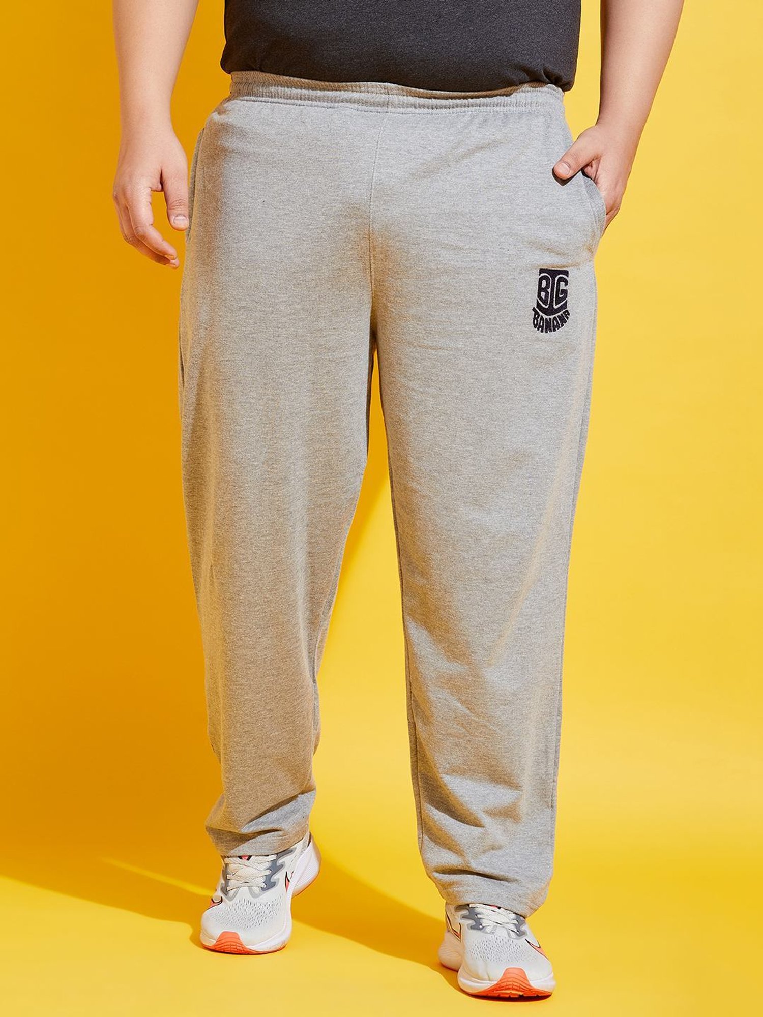 Bigbanana Plus Size Grey Cotton Regular Fit Trackpants