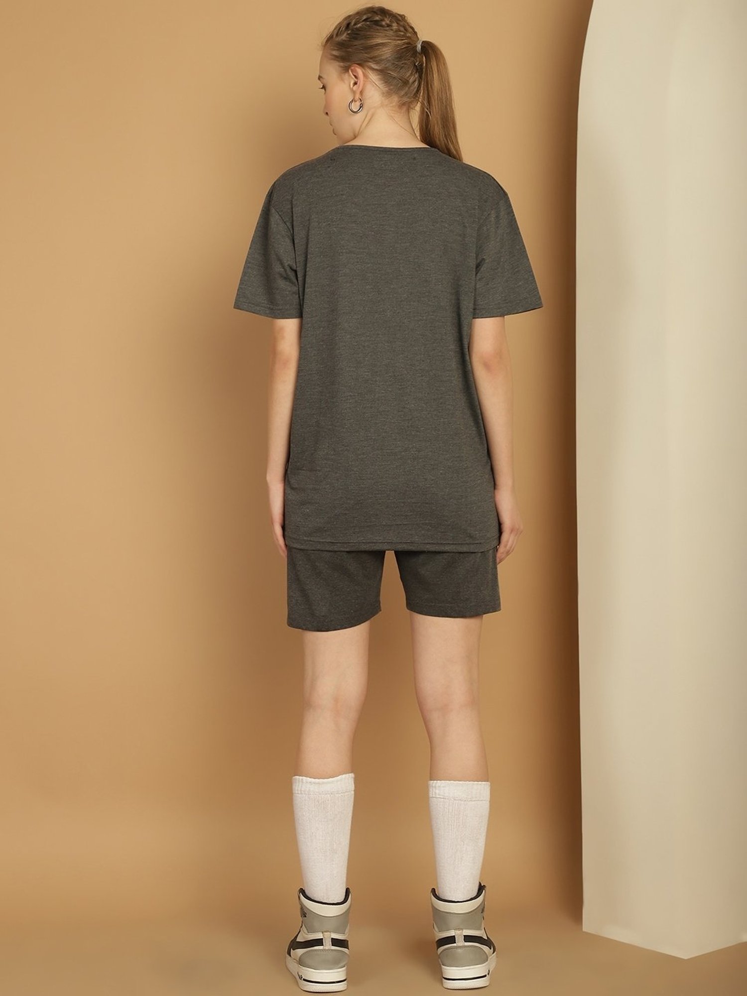 Vimal Jonney Grey Cotton Logo Print T-Shirt & Shorts Set