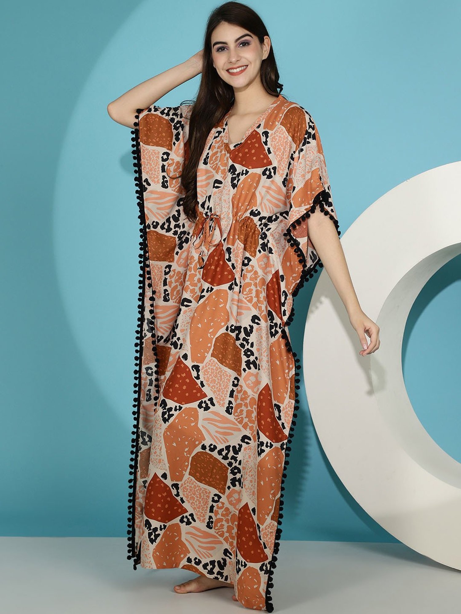 Boston Club Light Brown Printed Kaftan Night Dress