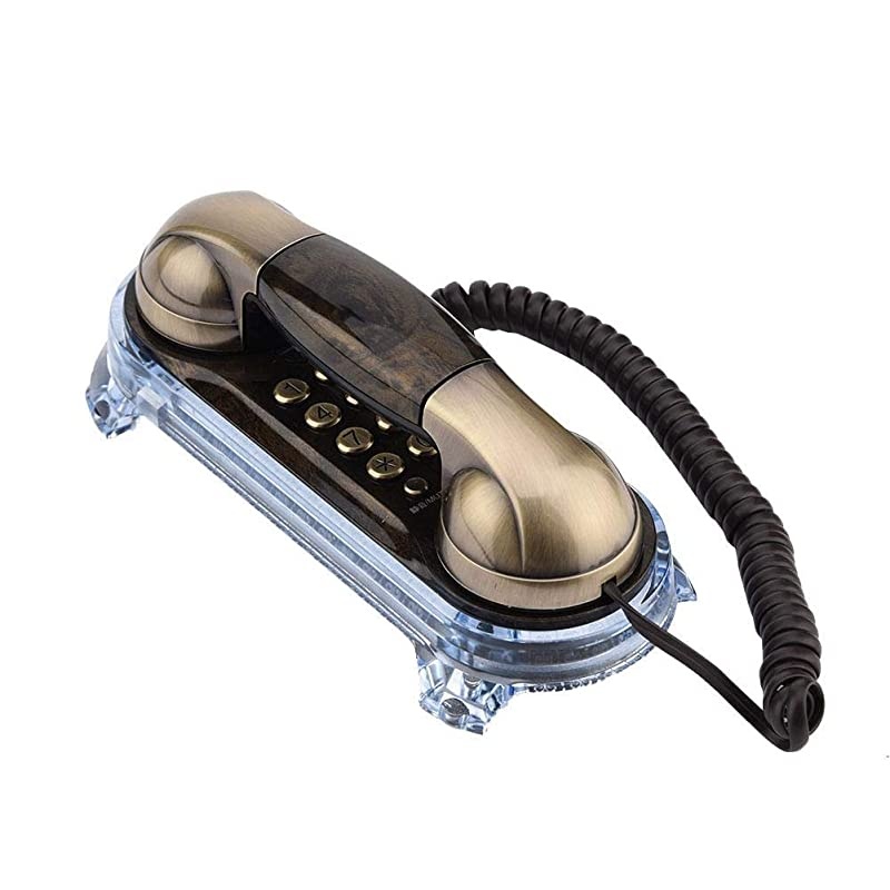 Retro Corded Telephone Fashionable Corded Phone Vintage Telephone Landline Telephone with Bottom Blue Backlight Incoming-Call Flashlight for Home Hotel(Red Copper)