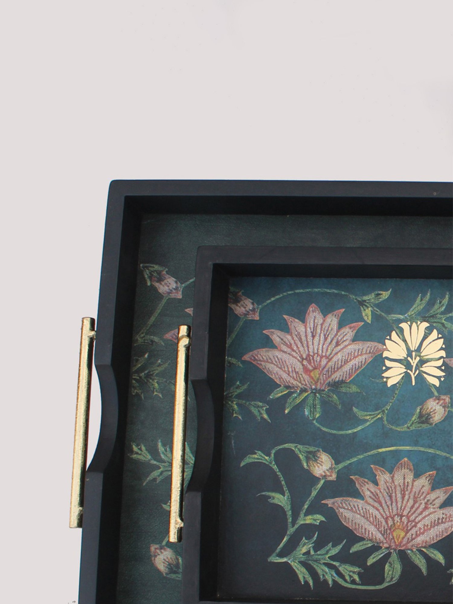 Karo Aafiya Printed Dark Green Wood Small Tray