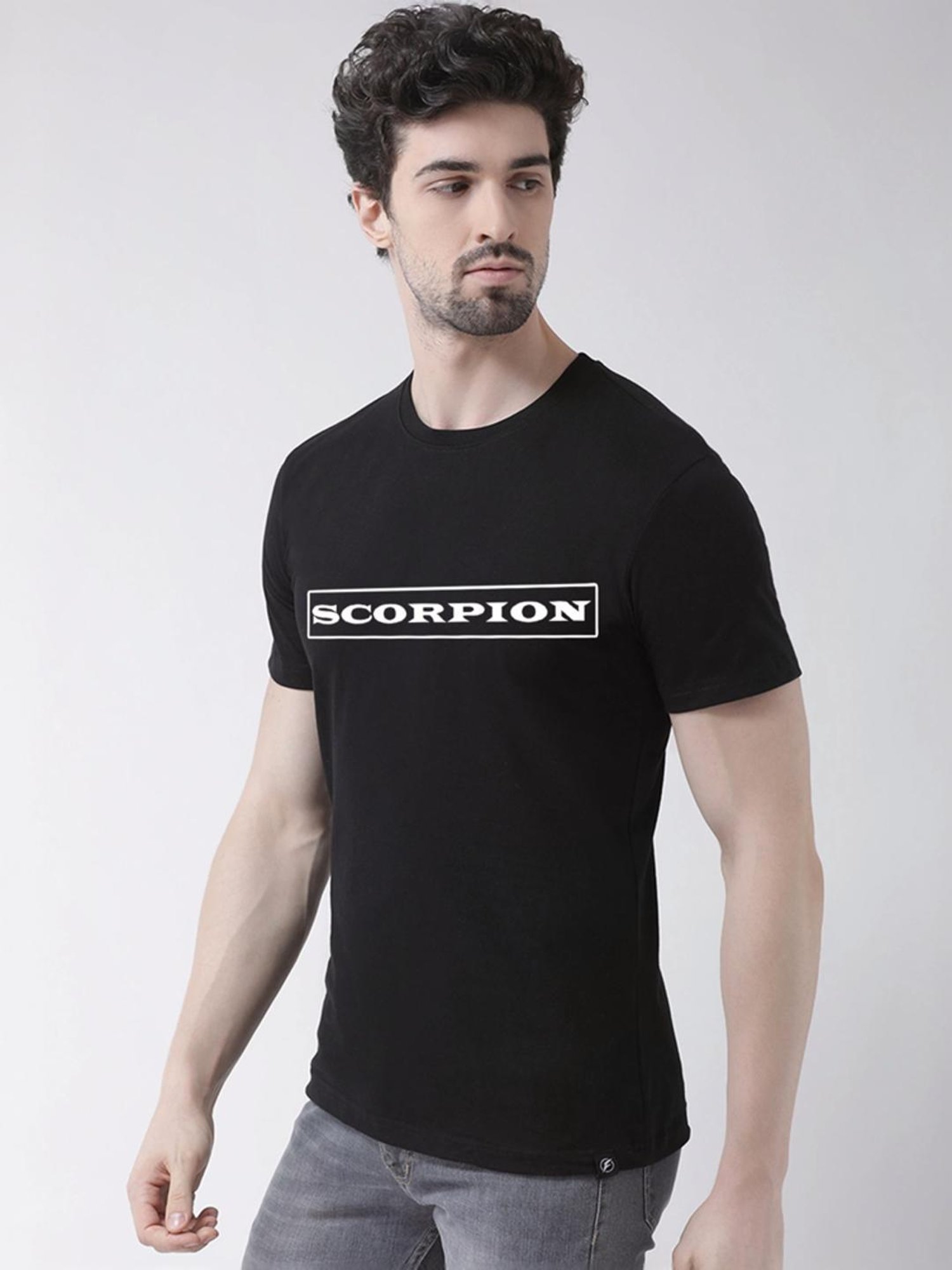 Friskers Black Cotton Slim Fit Printed T-Shirt