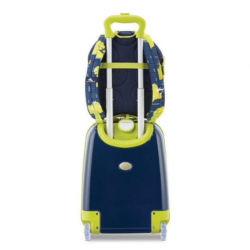 High Sierra Teddy Buddy 2 Piece Luggage Set with Wheels on Hard Rolling Suitcase & Carry Backpack Bag for Boy or Girl Toddler Kids Travel, Blue