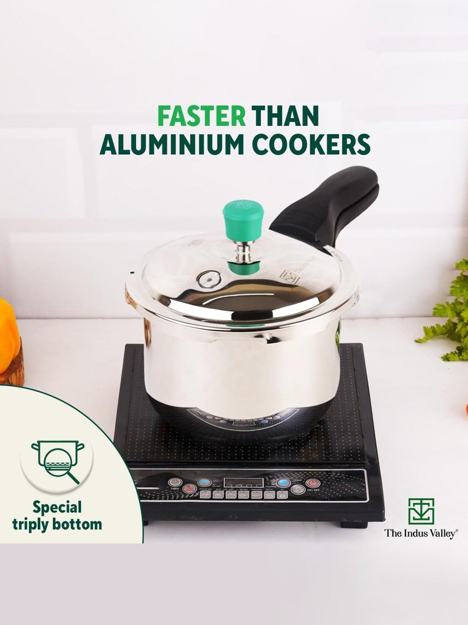 The Indus Valley Silver Stainless Steel Pressure Cooker with Lid (3 L)