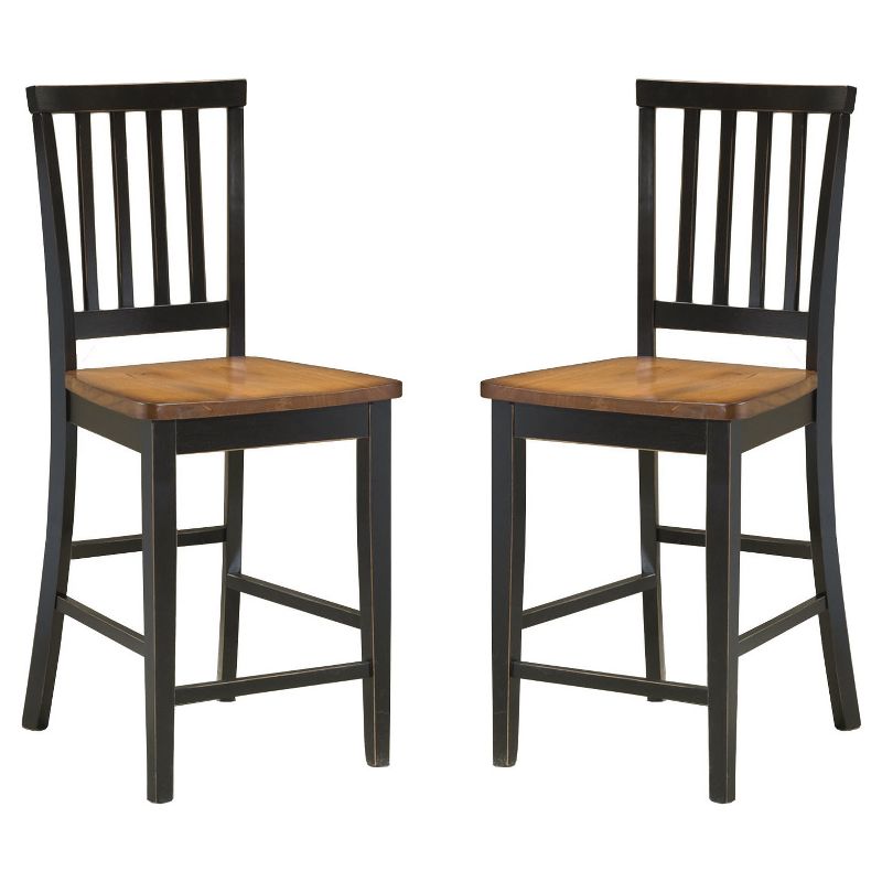 Set of 2 24" Arlington Slat Back Counter Height Barstools Black/Java Finish - Intercon