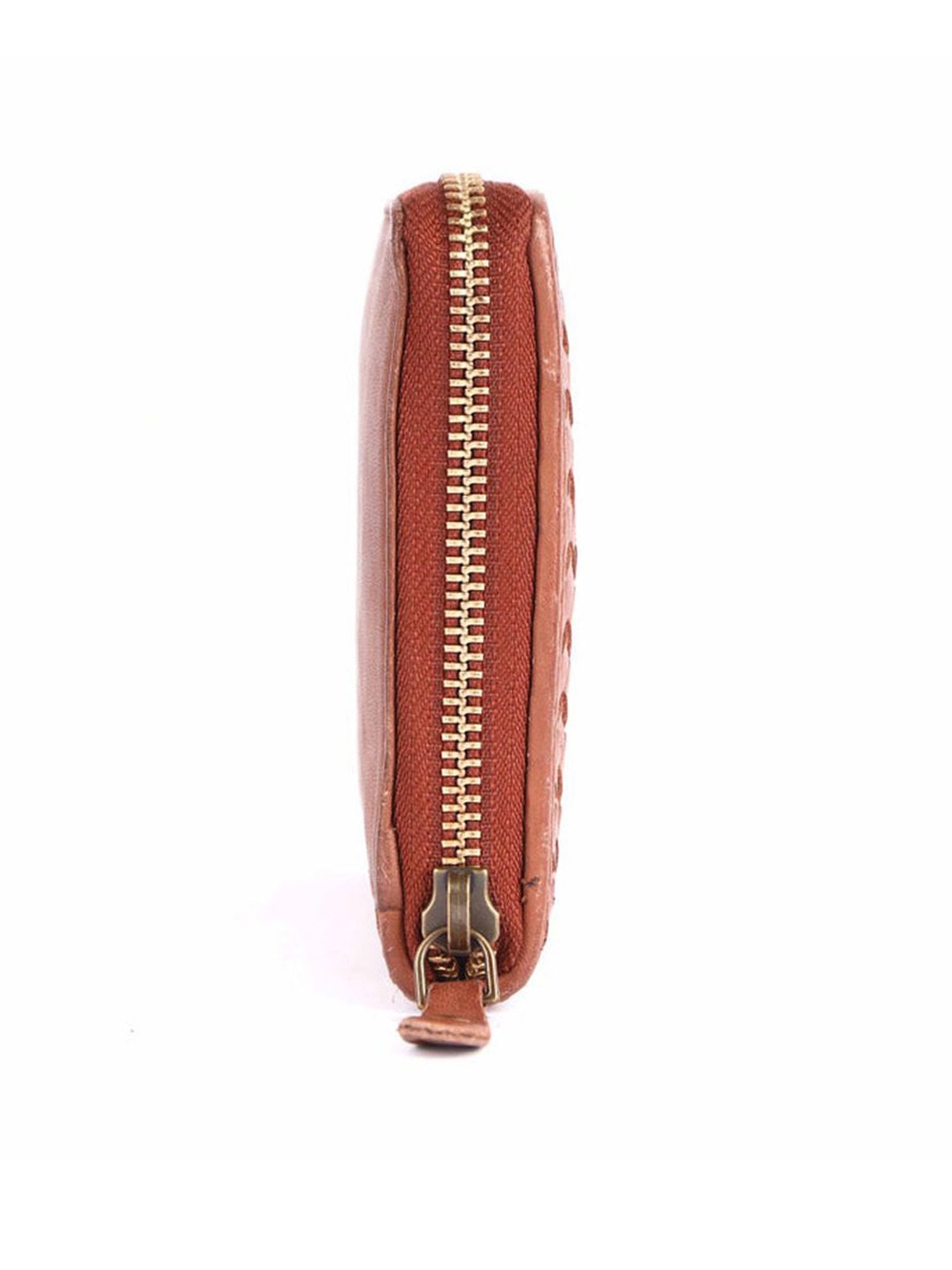 KOMPANERO Marquis Cognac Leather Textured Zip Around Wallet