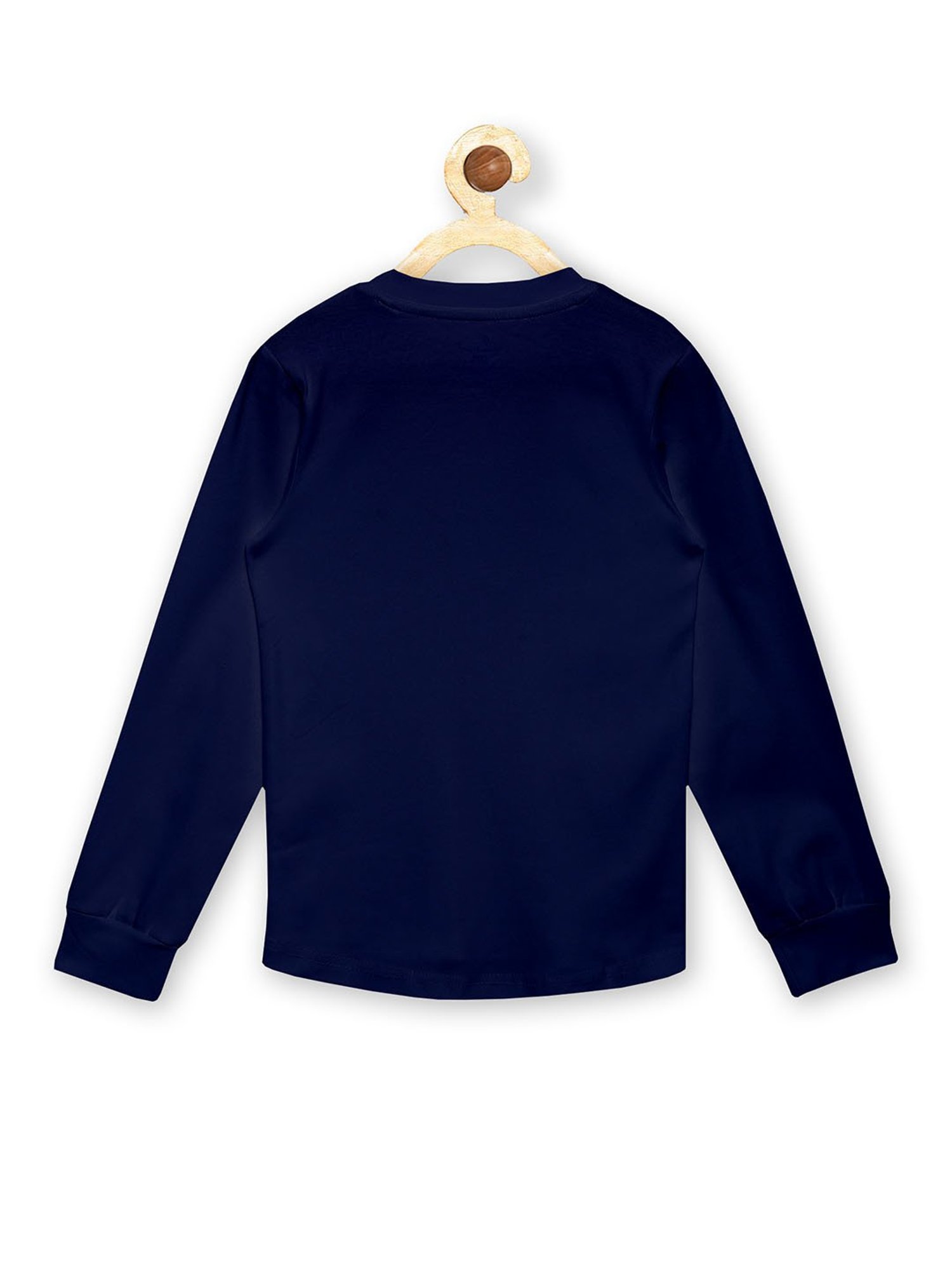 Kiddopanti Boys Navy Solid Full Sleeves T-Shirt