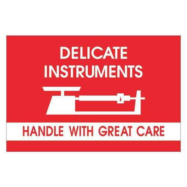 Tape Logic Fragile Labels "Delicate Instruments - HWC" 2" x 3" Red/White 500