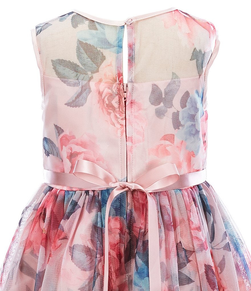 Laura Ashley Little Girls 2T-6X 3/4 Sleeve Rose & Butterfly Print Clip Dot Dress