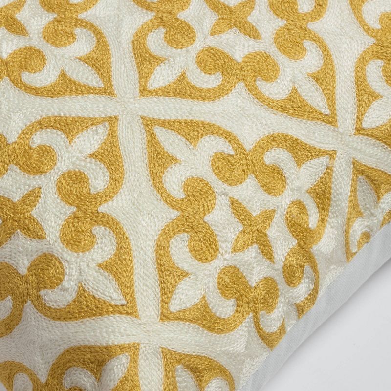 18"x18" Amber Crewel Embroidered Throw Square Pillow Gold/White - Sure Fit