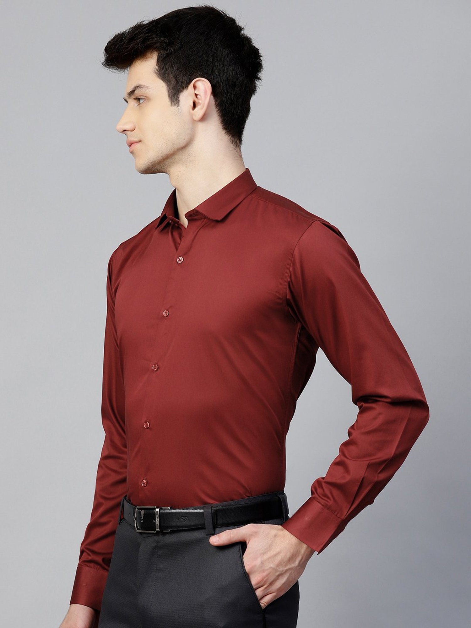 ManQ Maroon Slim Fit Shirt