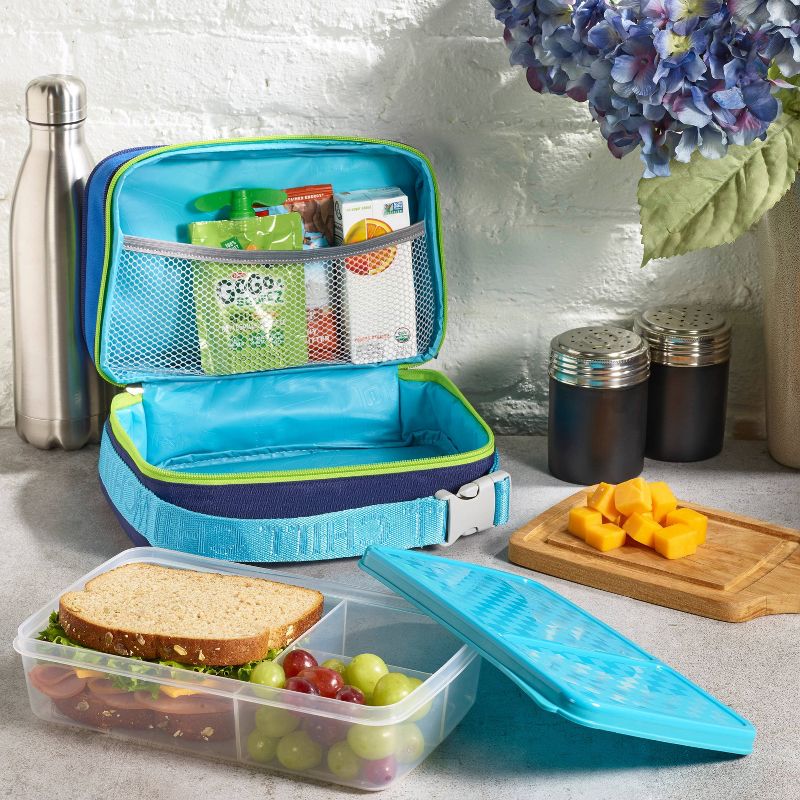 Fit & Fresh Expandable Kids' Bento Lunch Kit - Navy/Aqua Trim