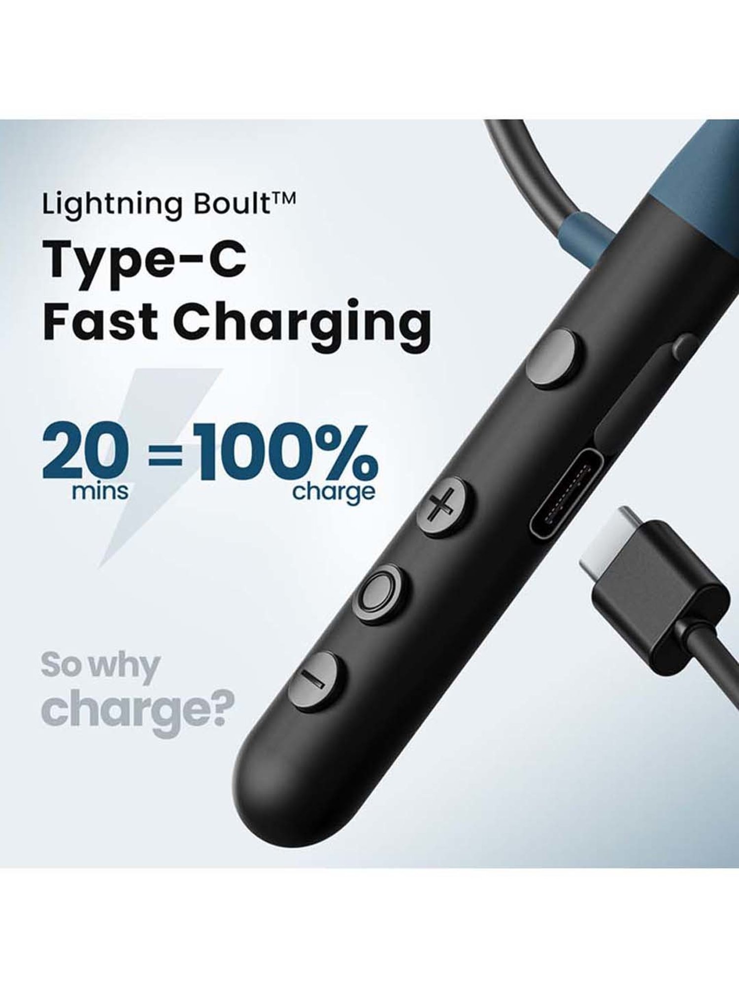 Boult Audio ProBass YCharge Wireless Bluetooth Neckband with Type-C Fast Charging (Blue)