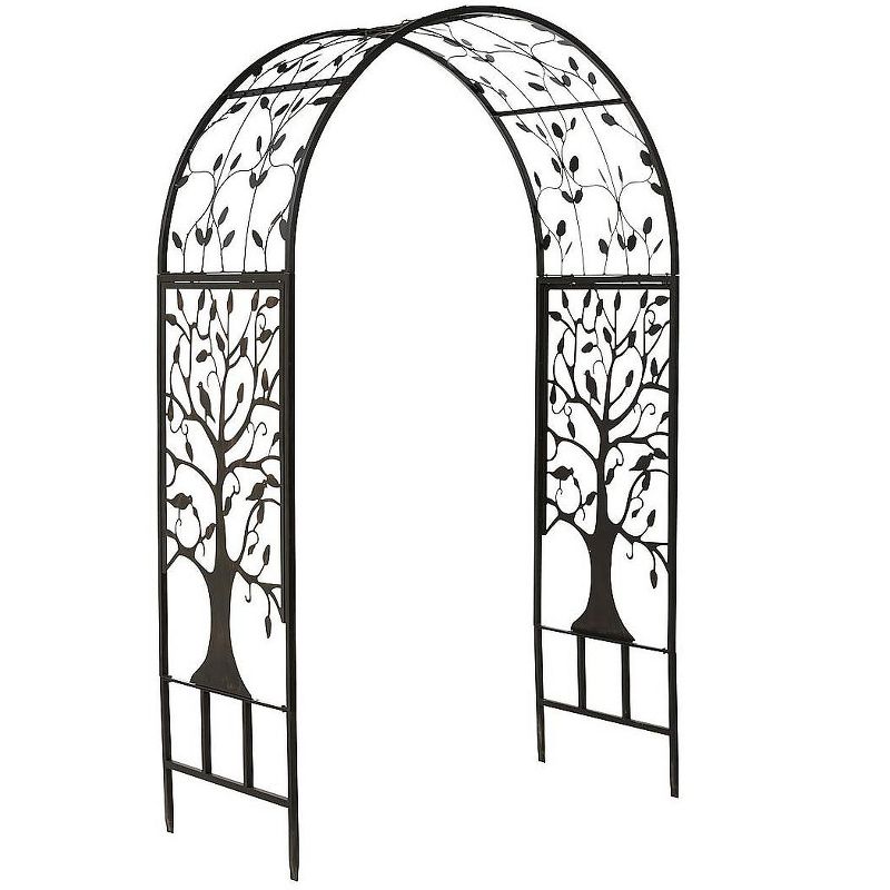 Plow & Hearth - Wide Arch Metal Garden Arbor with Tree of Life Design