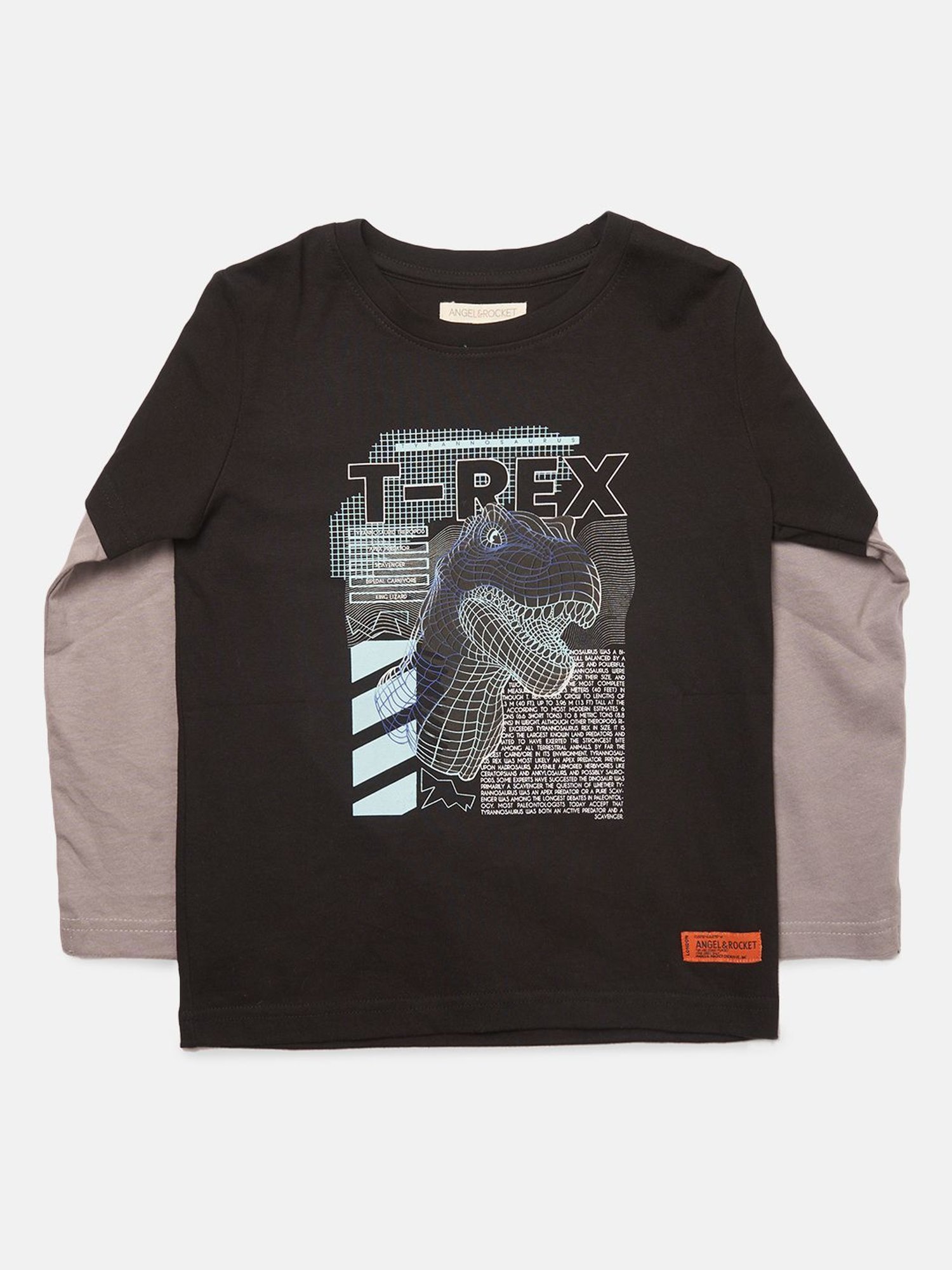 Angel & Rocket Kids Black Printed Full Sleeves T-Shirt