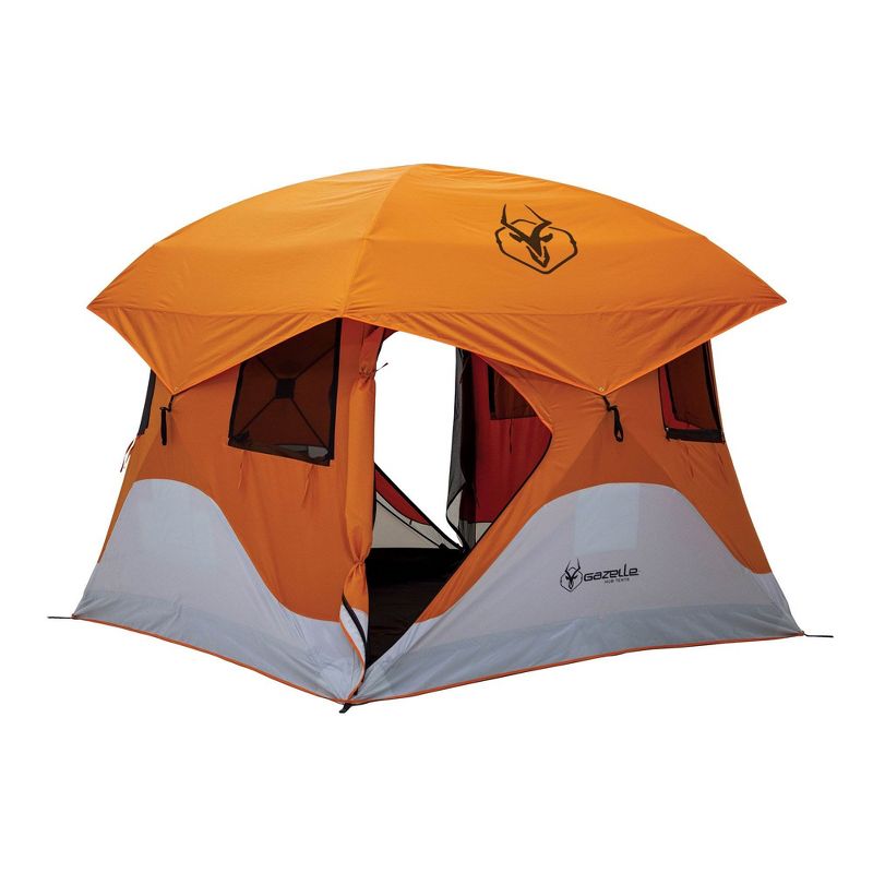 Gazelle T4 94" x 94" 4-Person Pop Up Camping Hub Tent with Removable Floor, Rain Fly, Ground Stakes, and Tie-Down Ropes for Camping or Picnicking