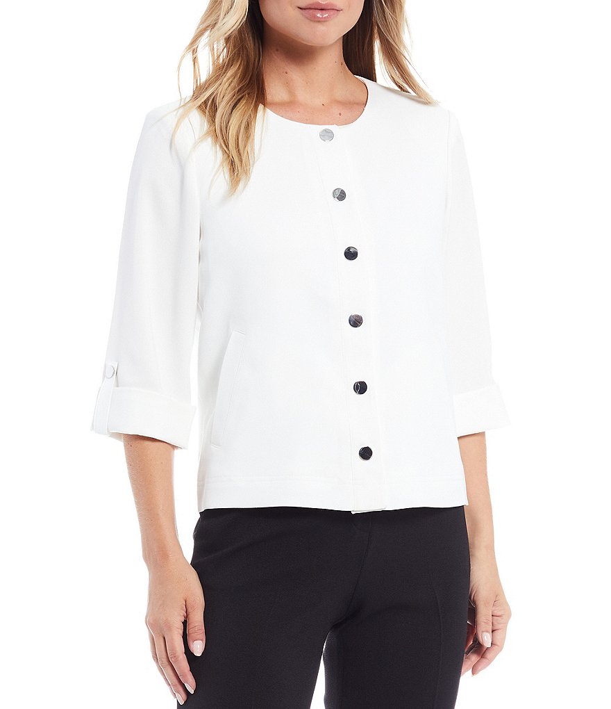 Kasper Petite Size Rolled Sleeve Snap Front Jacket