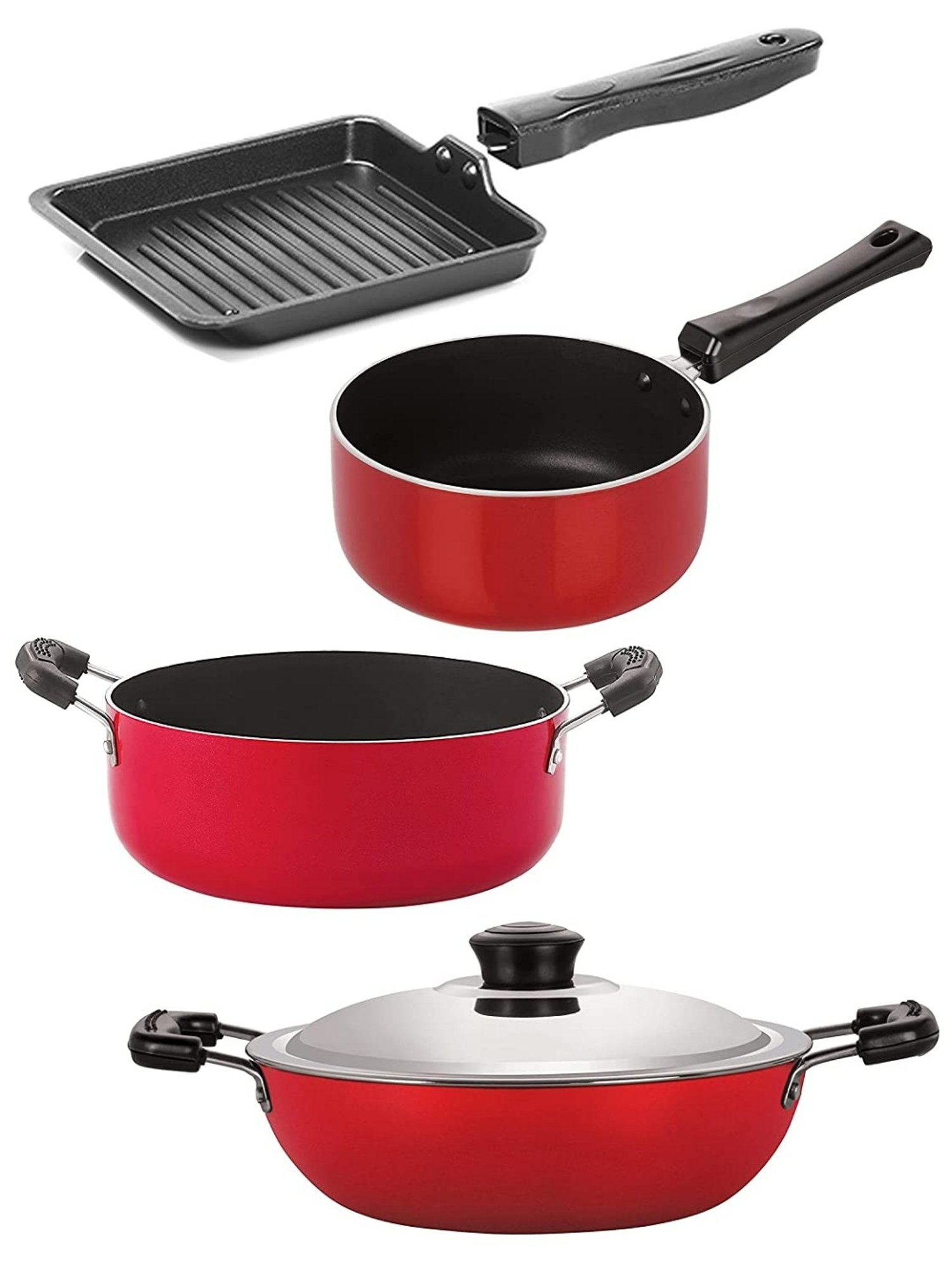 Nirlon Red Aluminium Non- Stick Cookware - Set of 4